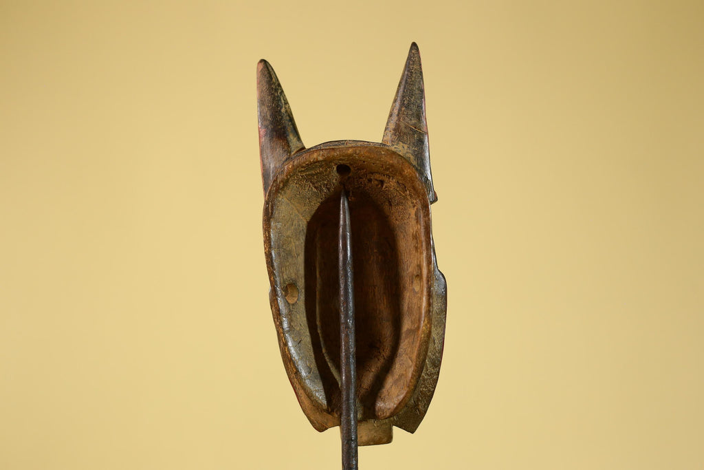 African Baule Style Horned Mask Hand Carved Wood Tribal Wall Art-G5393