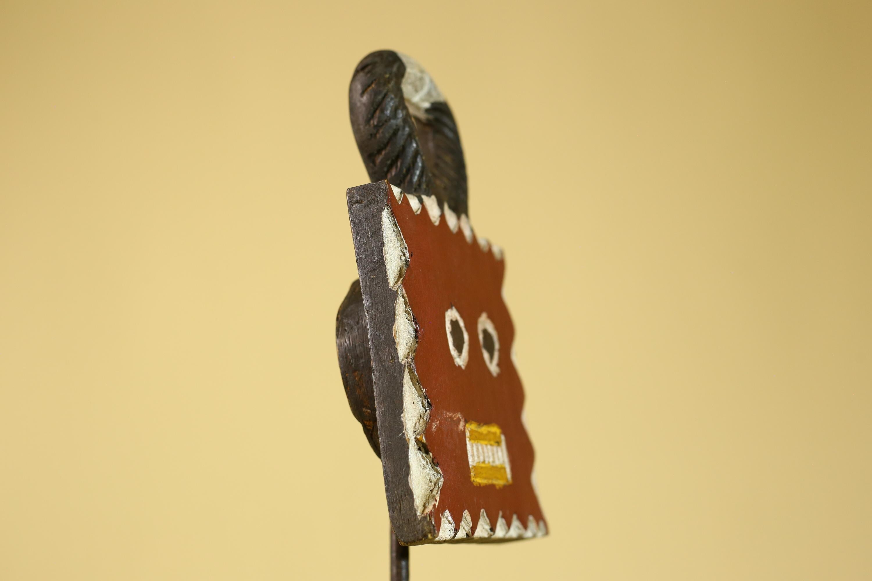 African Tribal Wooden Mask Lock Figure Hand Carved Folk Art Decor-G6315