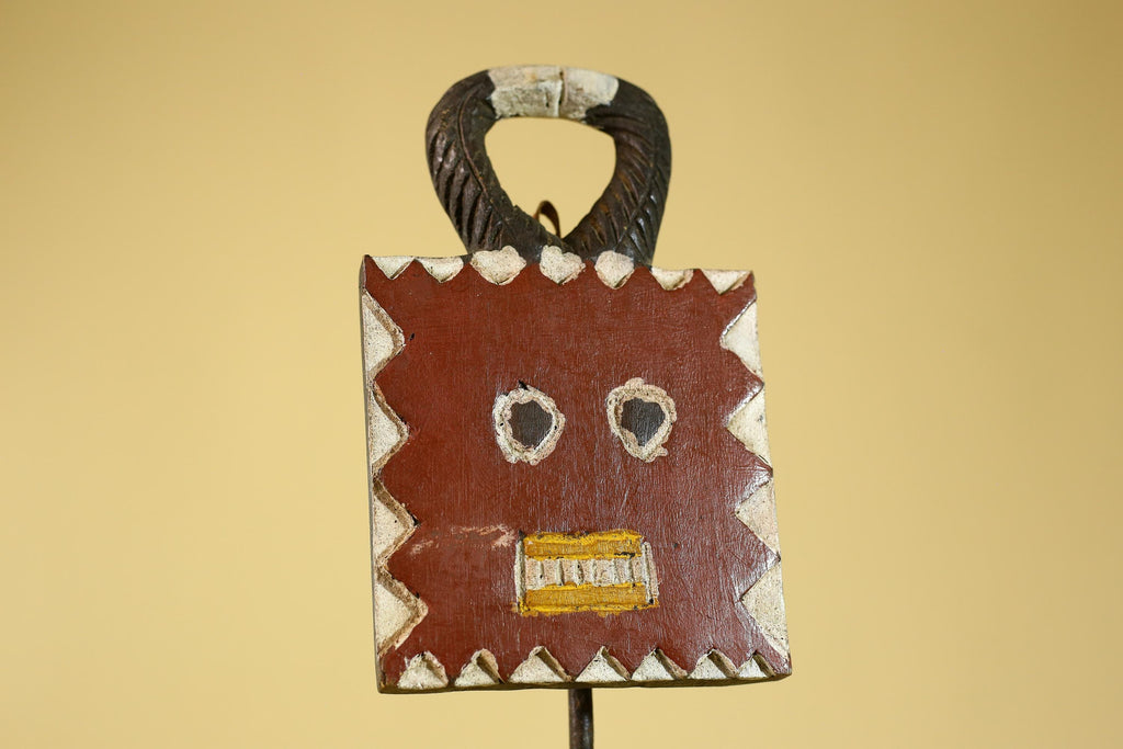 African Tribal Wooden Mask Lock Figure Hand Carved Folk Art Decor-G6315