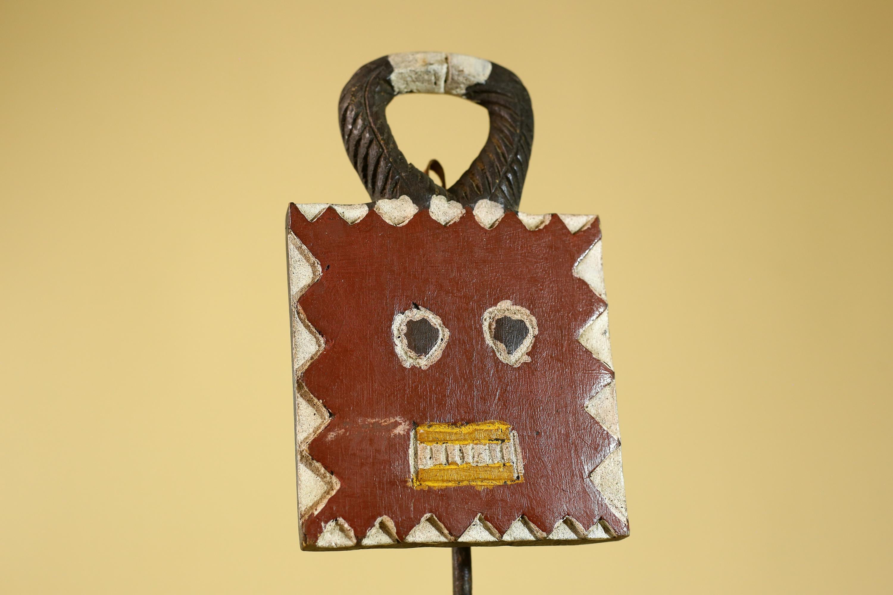 African Tribal Wooden Mask Lock Figure Hand Carved Folk Art Decor-G6315