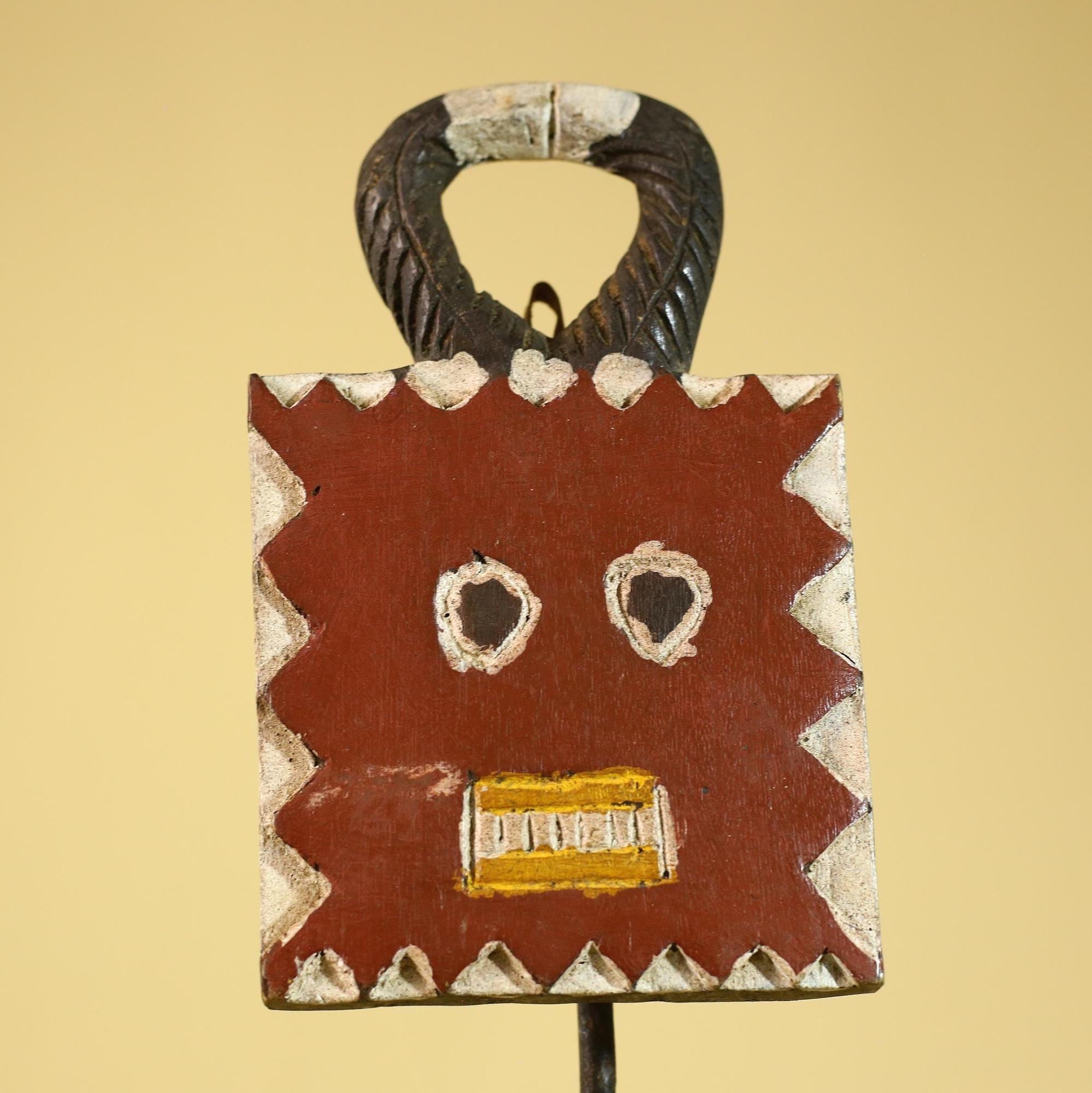African Tribal Wooden Mask Lock Figure Hand Carved Folk Art Decor-G6315