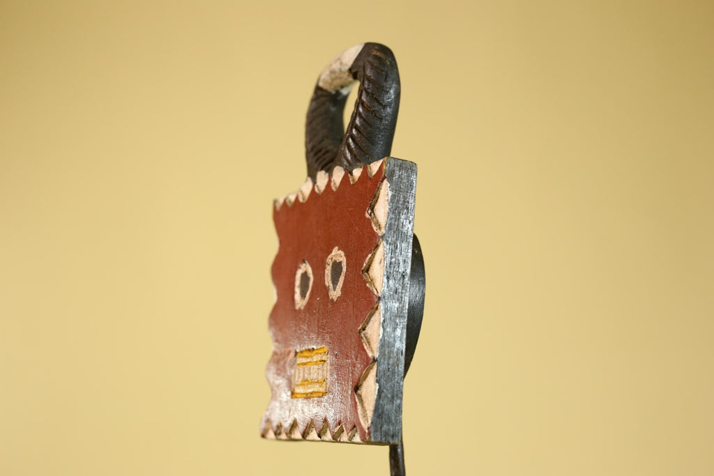 African Tribal Wooden Mask Lock Figure Hand Carved Folk Art Decor-G6315