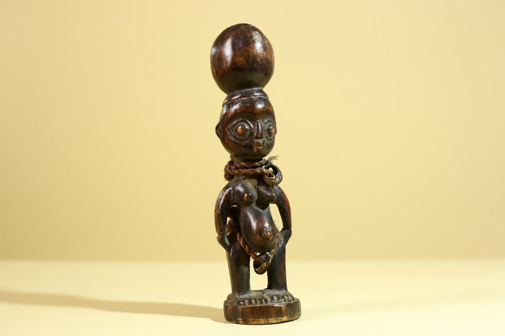 African Tribal Fertility Figure Sculpture Hand Carved Wood Decor Statue-G6316
