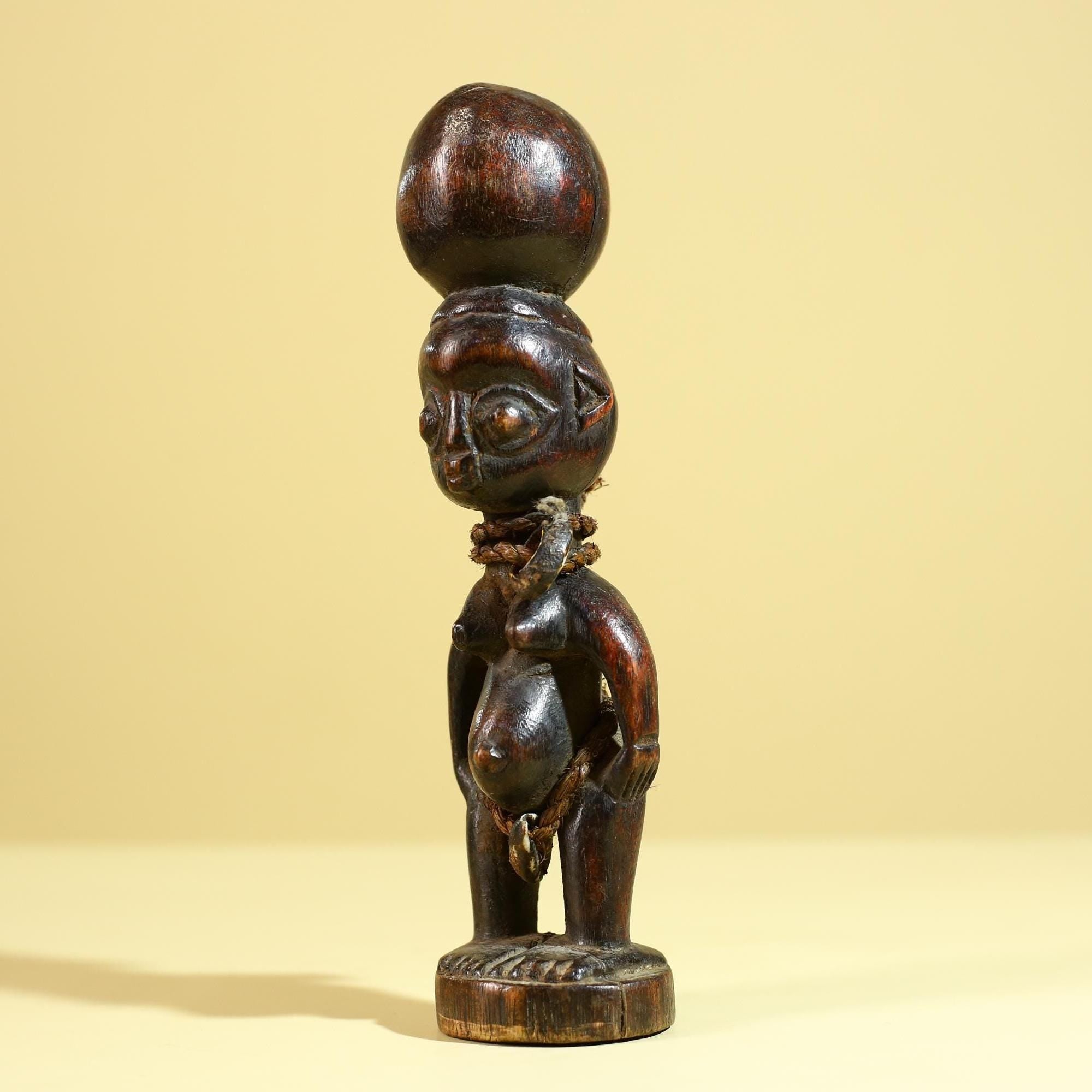 African Tribal Fertility Figure Sculpture Hand Carved Wood Decor Statue-G6316