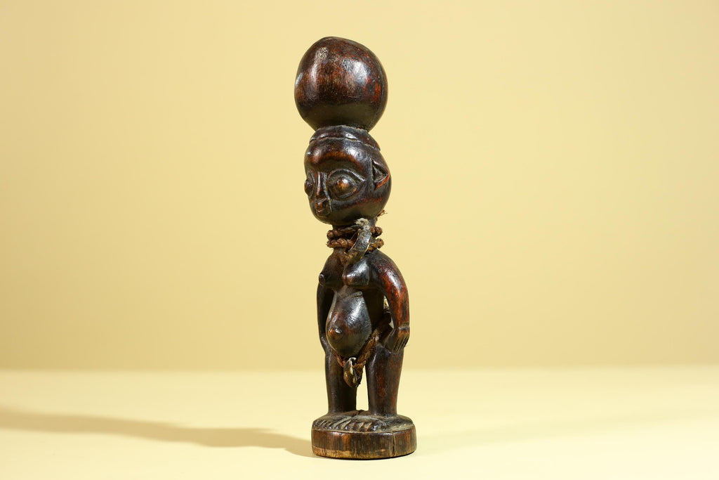 African Tribal Fertility Figure Sculpture Hand Carved Wood Decor Statue-G6316