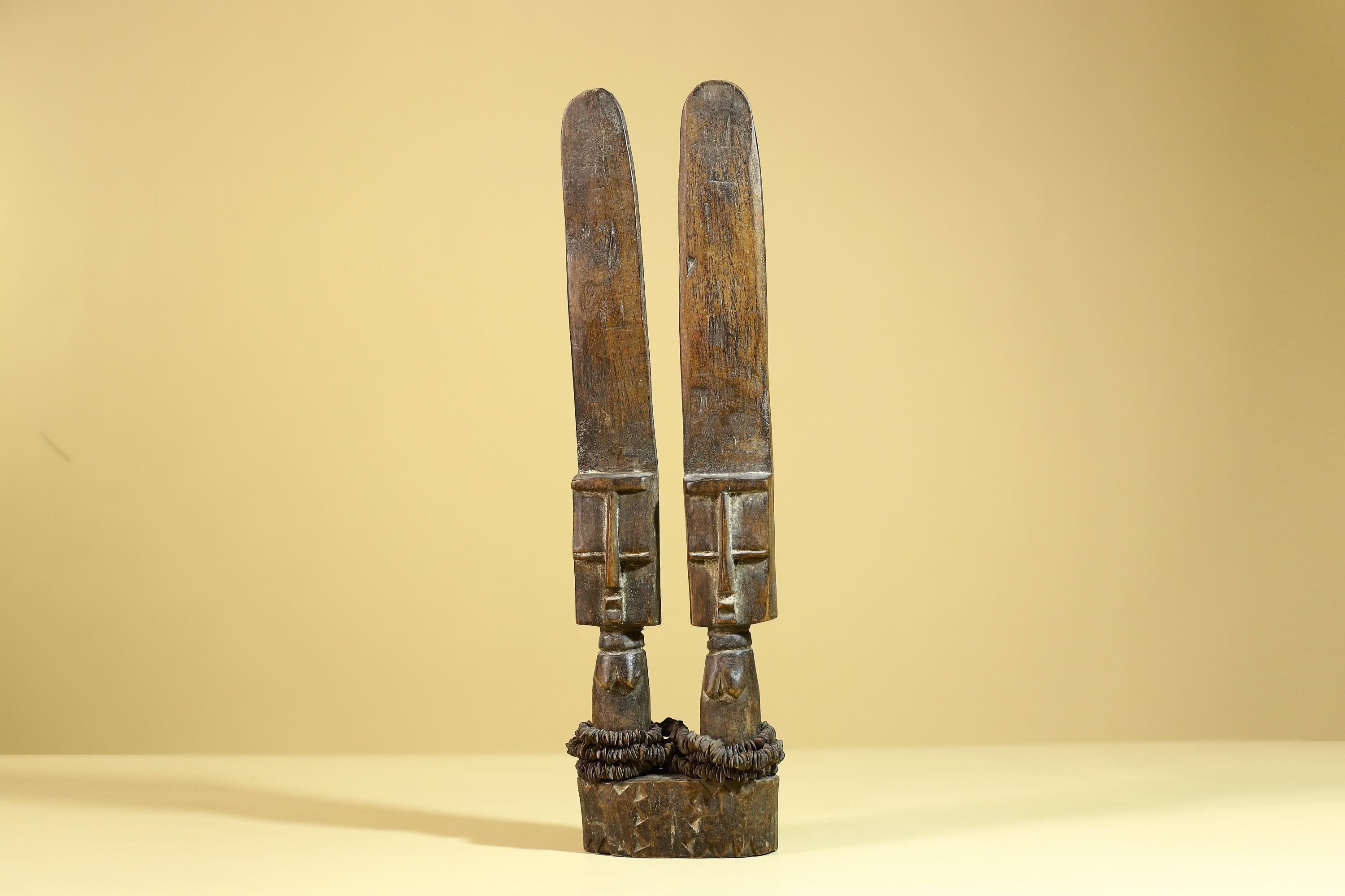 Vintage African Tribal Twin Figure Sculpture Hand Carved Wood Decor Artifact-G4782