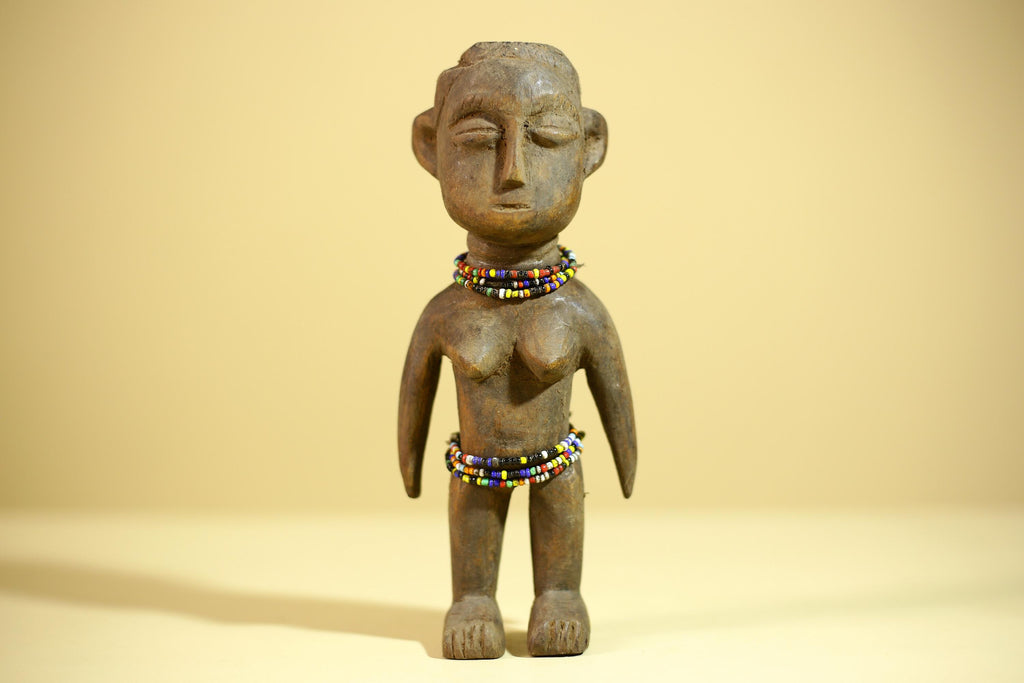 African Wooden Female Figure Hand Carved Wood Statue Ethnographic Art-G6318
