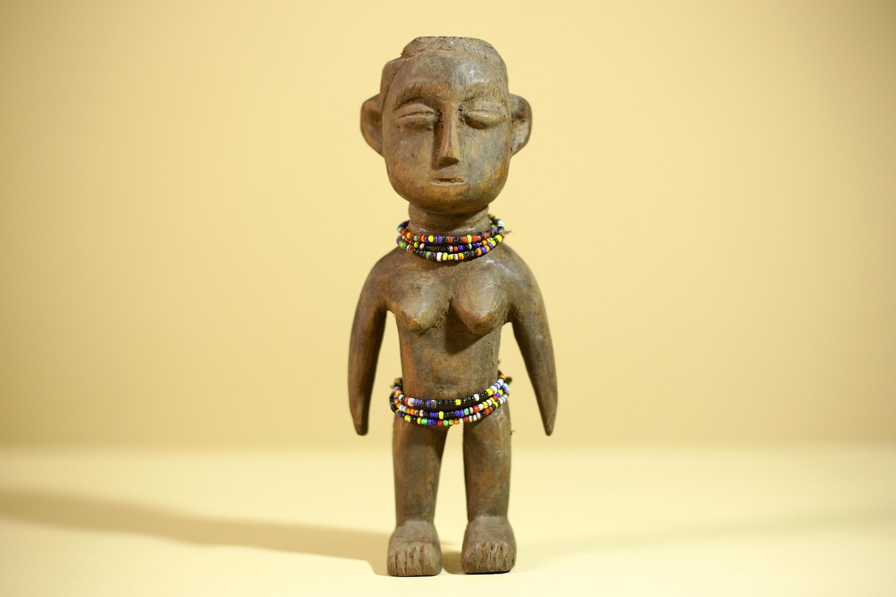 African Wooden Female Figure Hand Carved Wood Statue Ethnographic Art-G6318