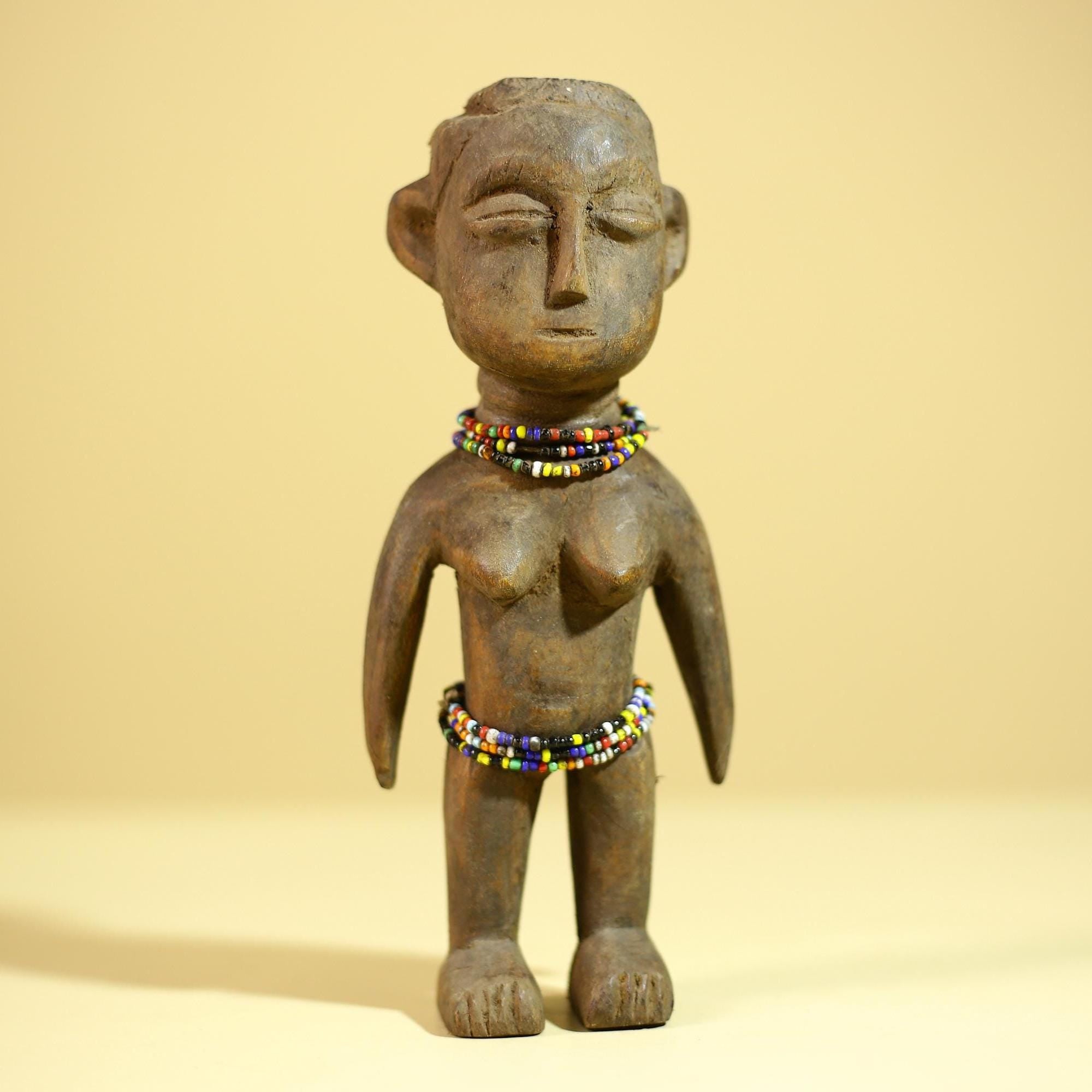 African Wooden Female Figure Hand Carved Wood Statue Ethnographic Art-G6318