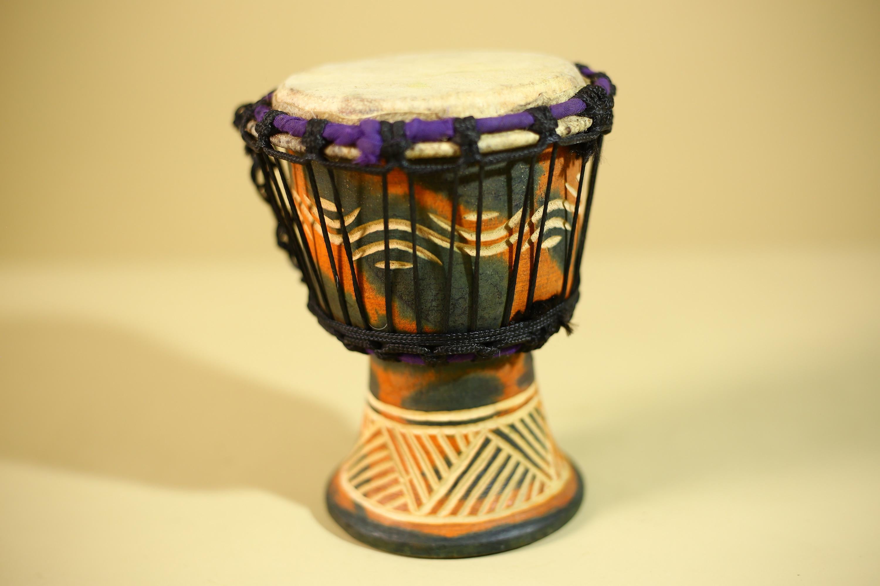 African Hand Drum Painted Wood Djembe Style Tribal Percussion Decor-G6320