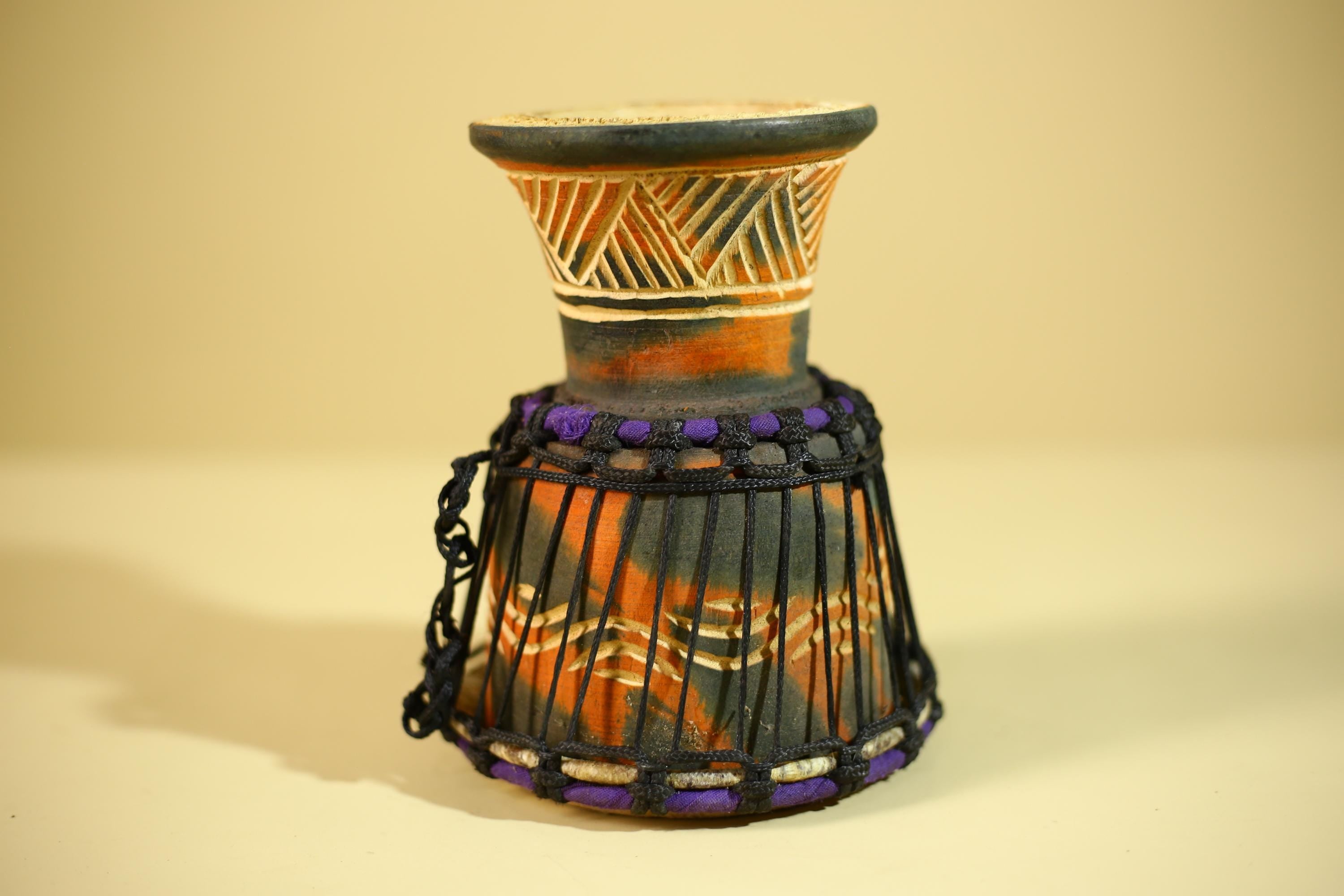 African Hand Drum Painted Wood Djembe Style Tribal Percussion Decor-G6320