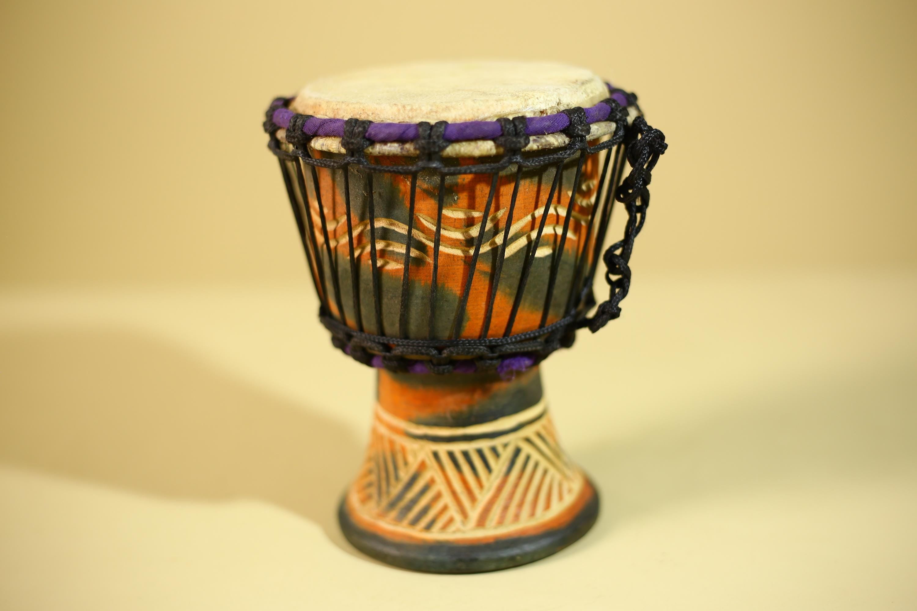African Hand Drum Painted Wood Djembe Style Tribal Percussion Decor-G6320