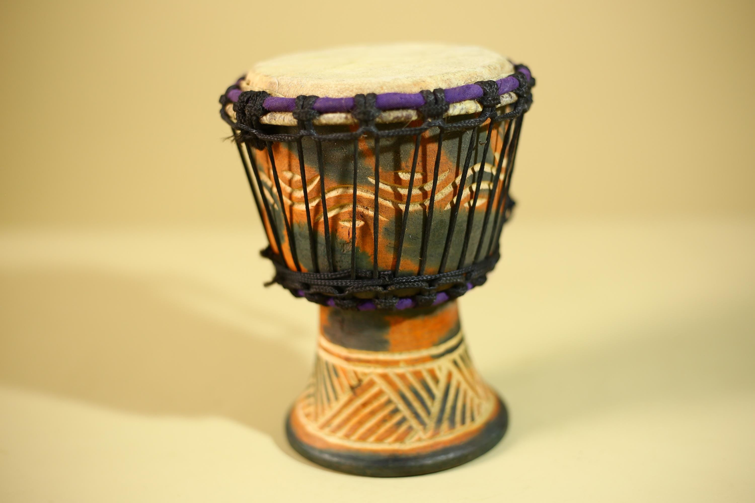 African Hand Drum Painted Wood Djembe Style Tribal Percussion Decor-G6320