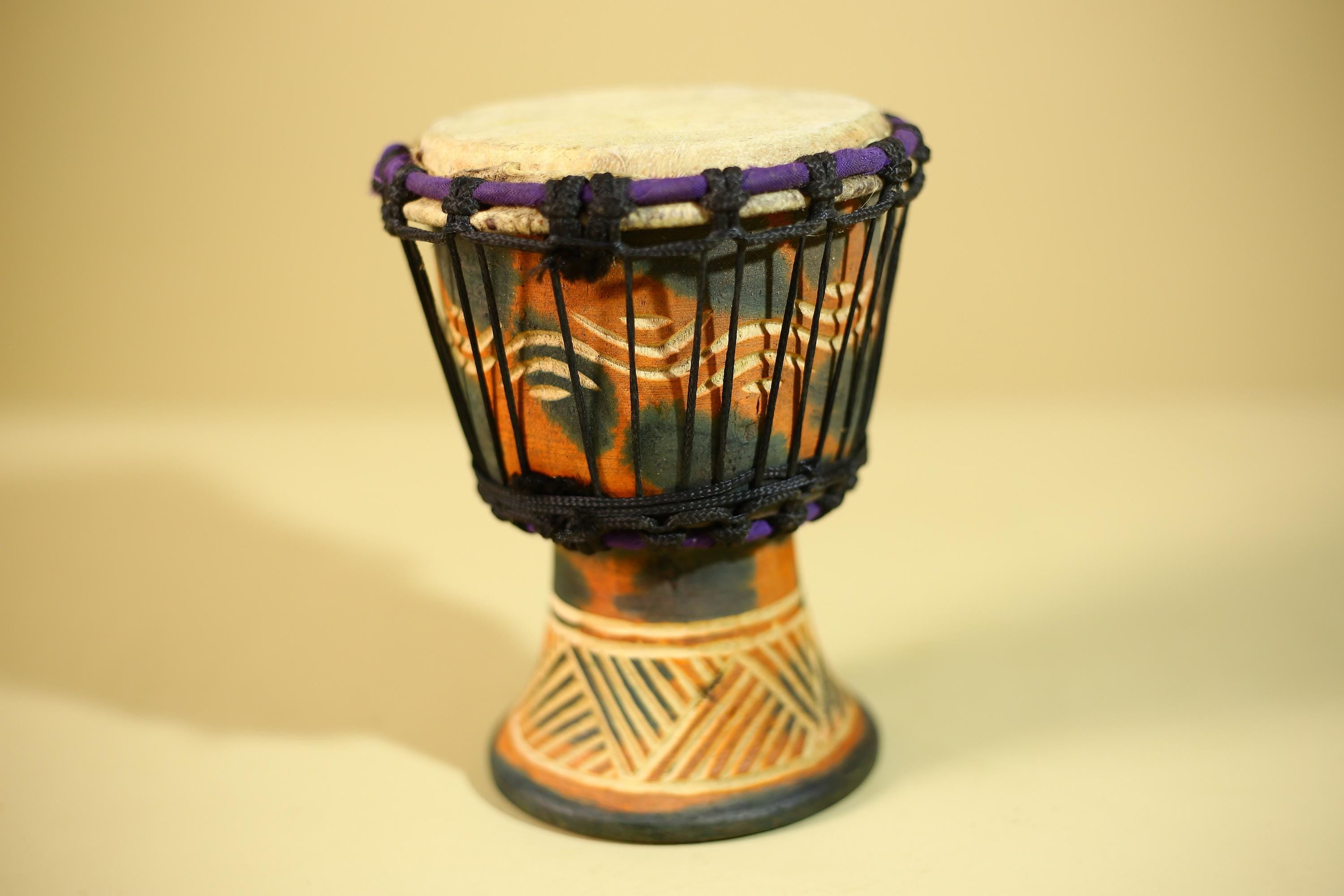 African Hand Drum Painted Wood Djembe Style Tribal Percussion Decor-G6320