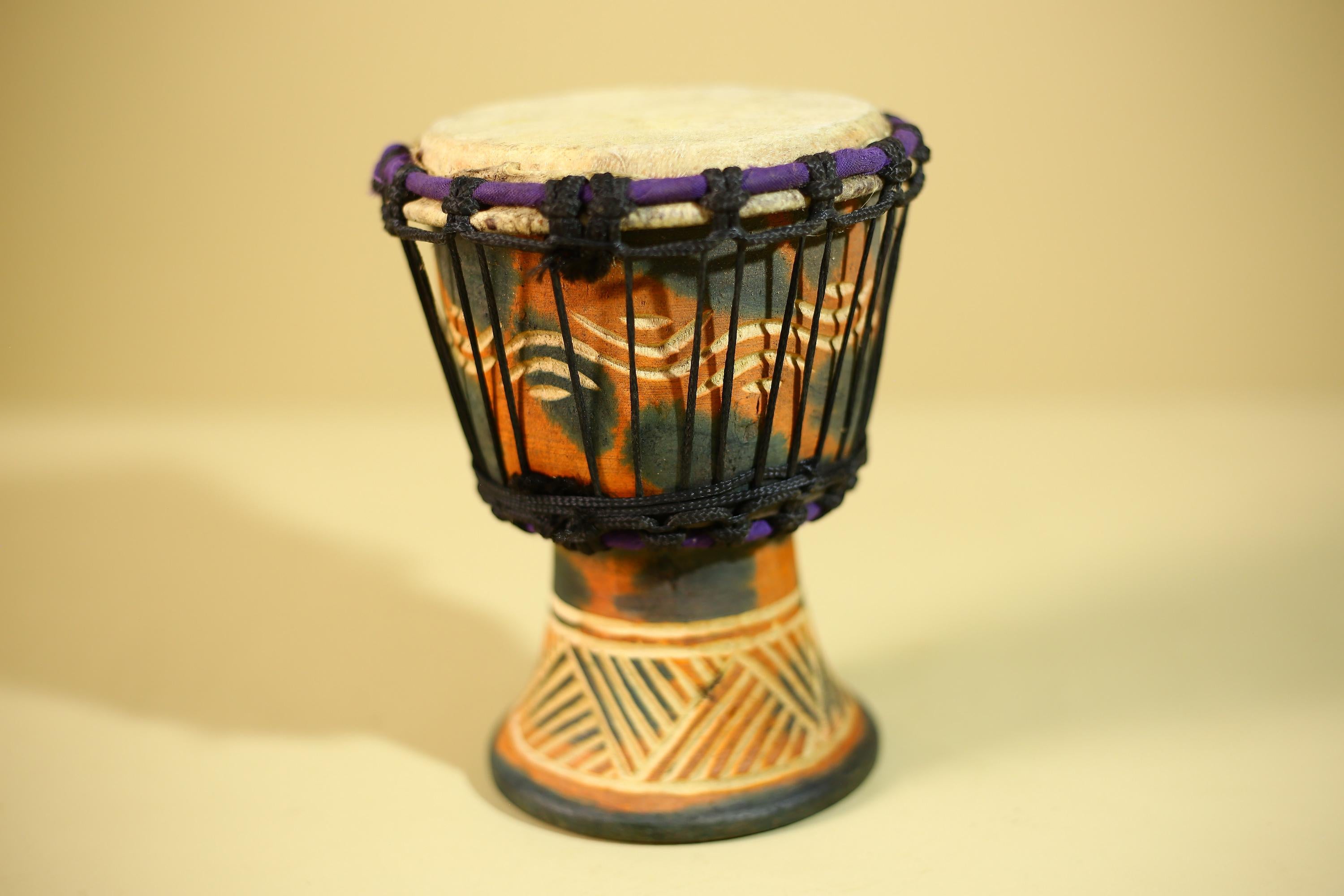African Hand Drum Painted Wood Djembe Style Tribal Percussion Decor-G6320