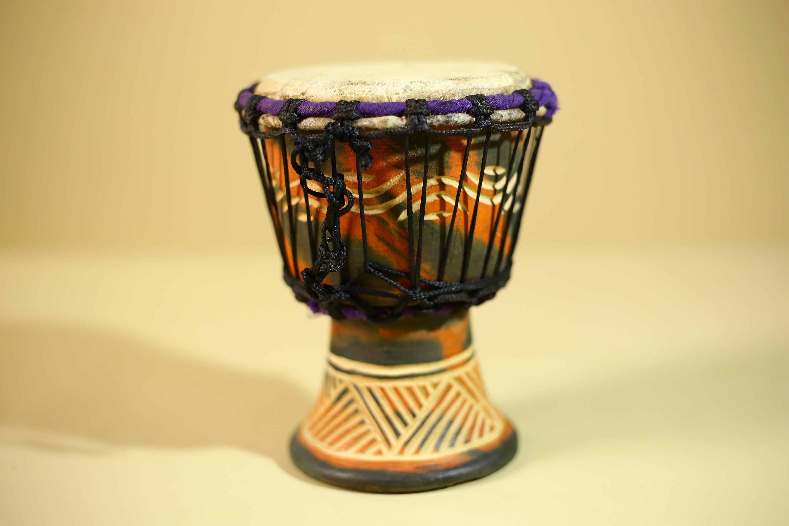 African Hand Drum Painted Wood Djembe Style Tribal Percussion Decor-G6320