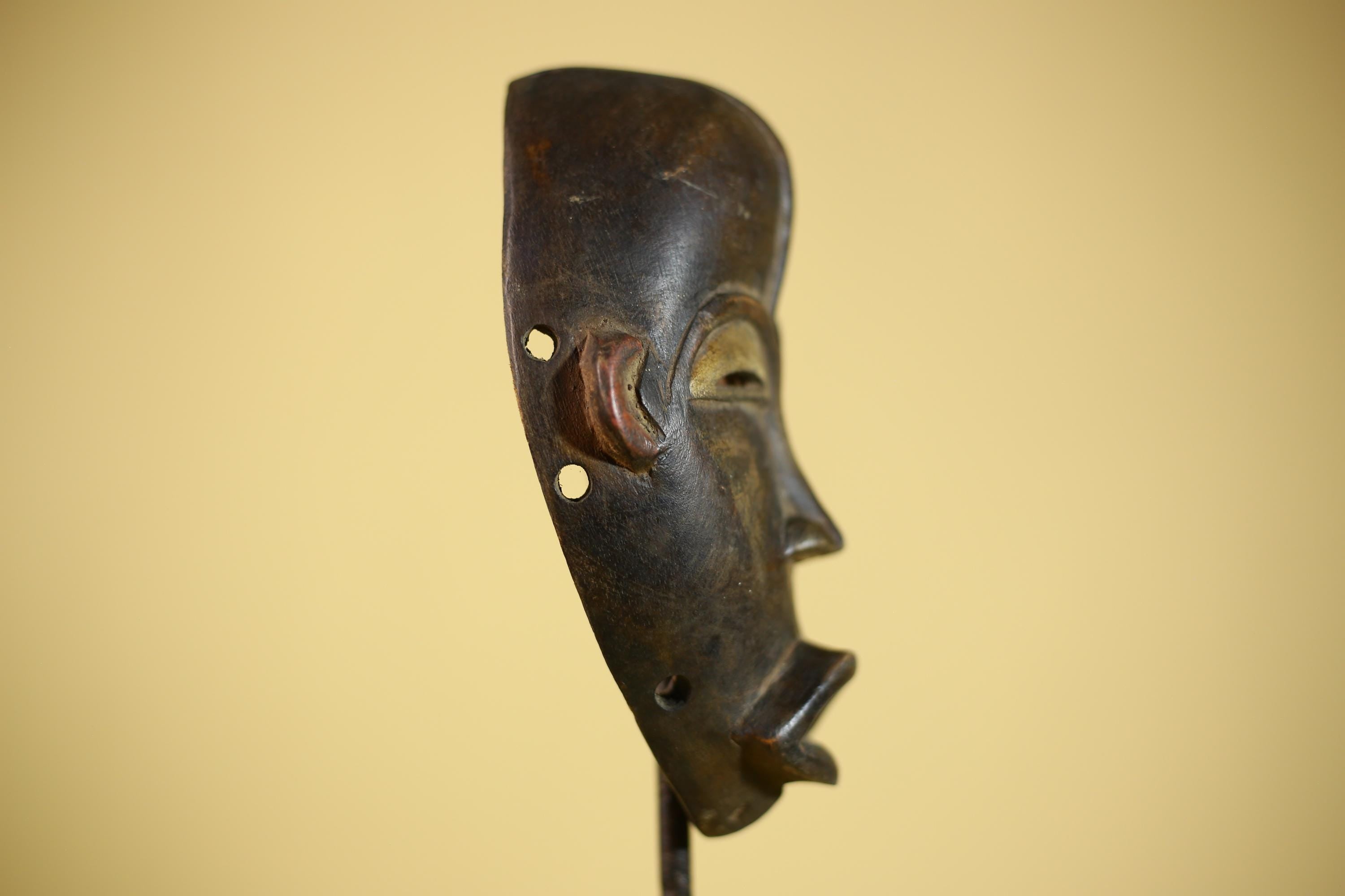 African Wooden Mask Hand Carved Tribal Face Traditional Wall Hanging -G6323