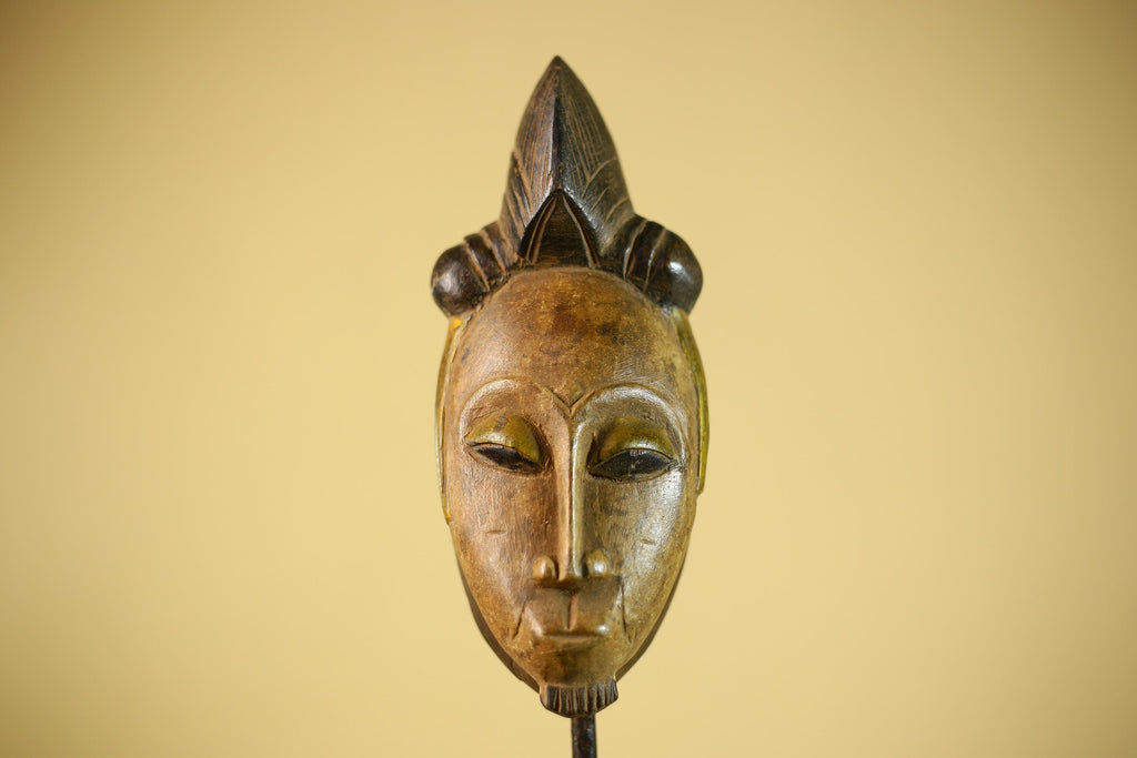 Vintage African Tribal Mask Hand Carved Wood Wall Hanging Sculpture-G6325