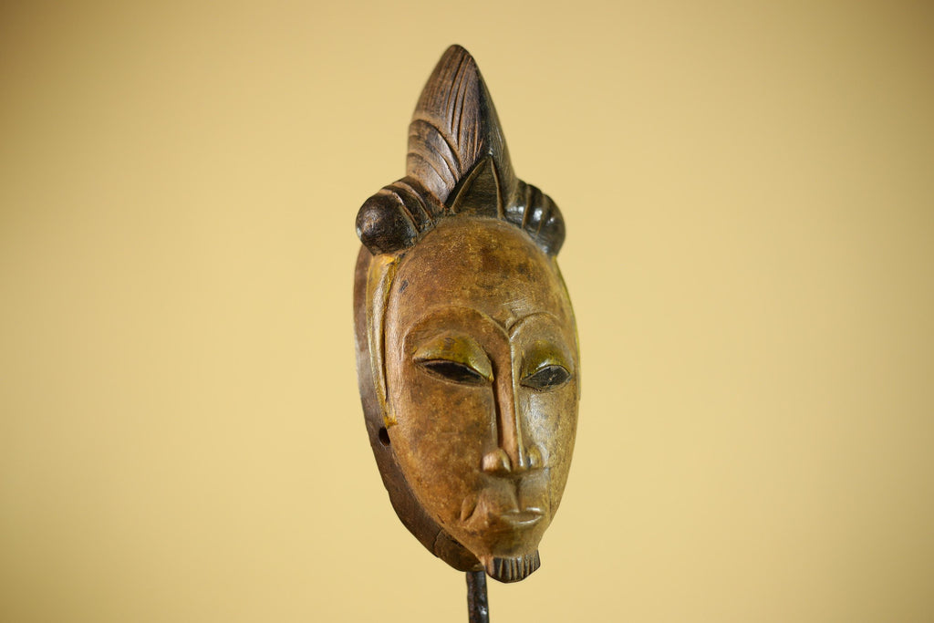 Vintage African Tribal Mask Hand Carved Wood Wall Hanging Sculpture-G6325