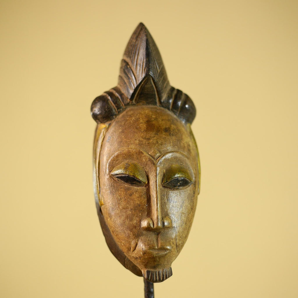Vintage African Tribal Mask Hand Carved Wood Wall Hanging Sculpture-G6325