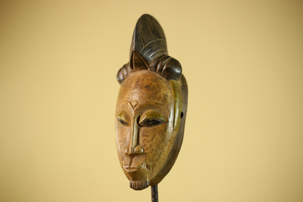 Vintage African Tribal Mask Hand Carved Wood Wall Hanging Sculpture-G6325