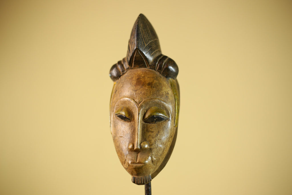 Vintage African Tribal Mask Hand Carved Wood Wall Hanging Sculpture-G6325