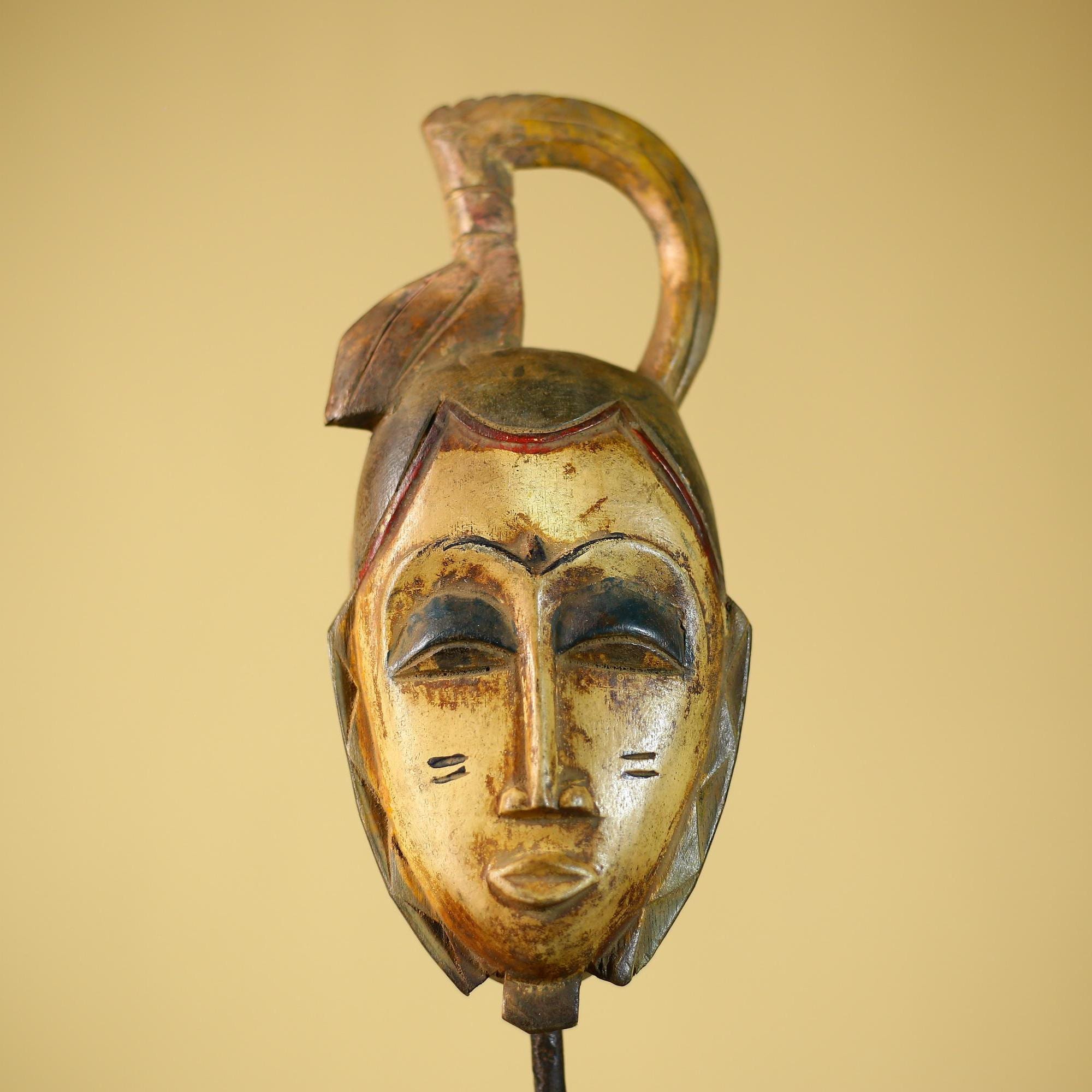 Vintage African Hand Carved Wood Mask Tribal Wall Decor Sculpture-G6329