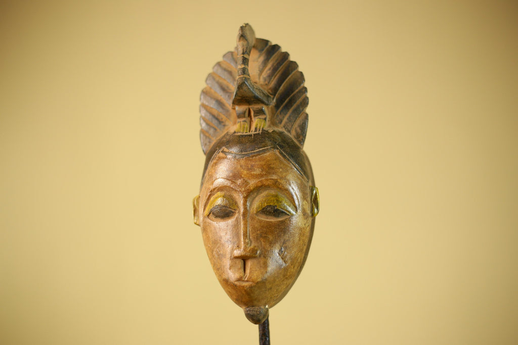 African Hand Carved Wood Mask Tribal Bird Crest Wall Decor Art-G6331