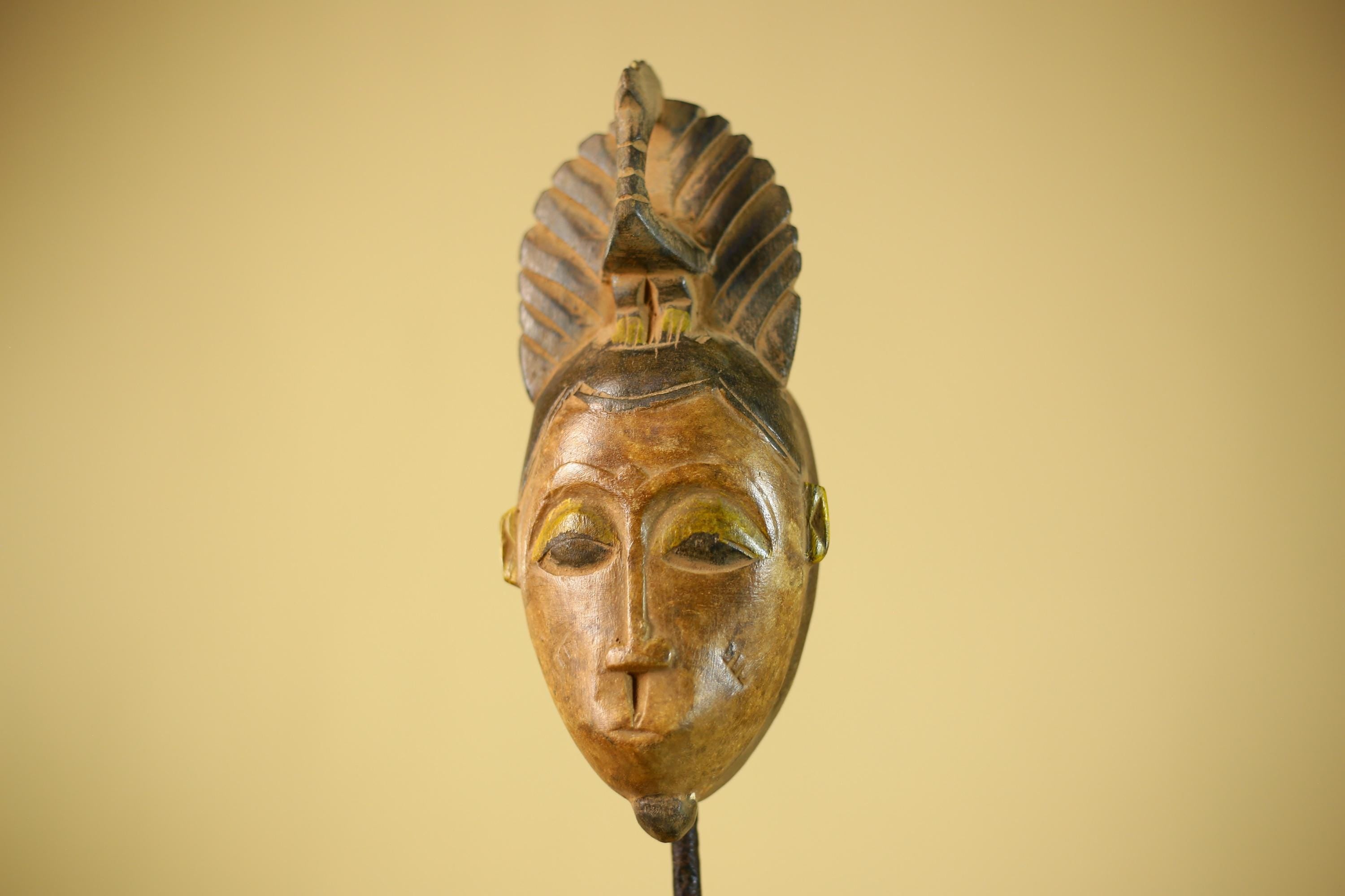 African Hand Carved Wood Mask Tribal Bird Crest Wall Decor Art-G6331