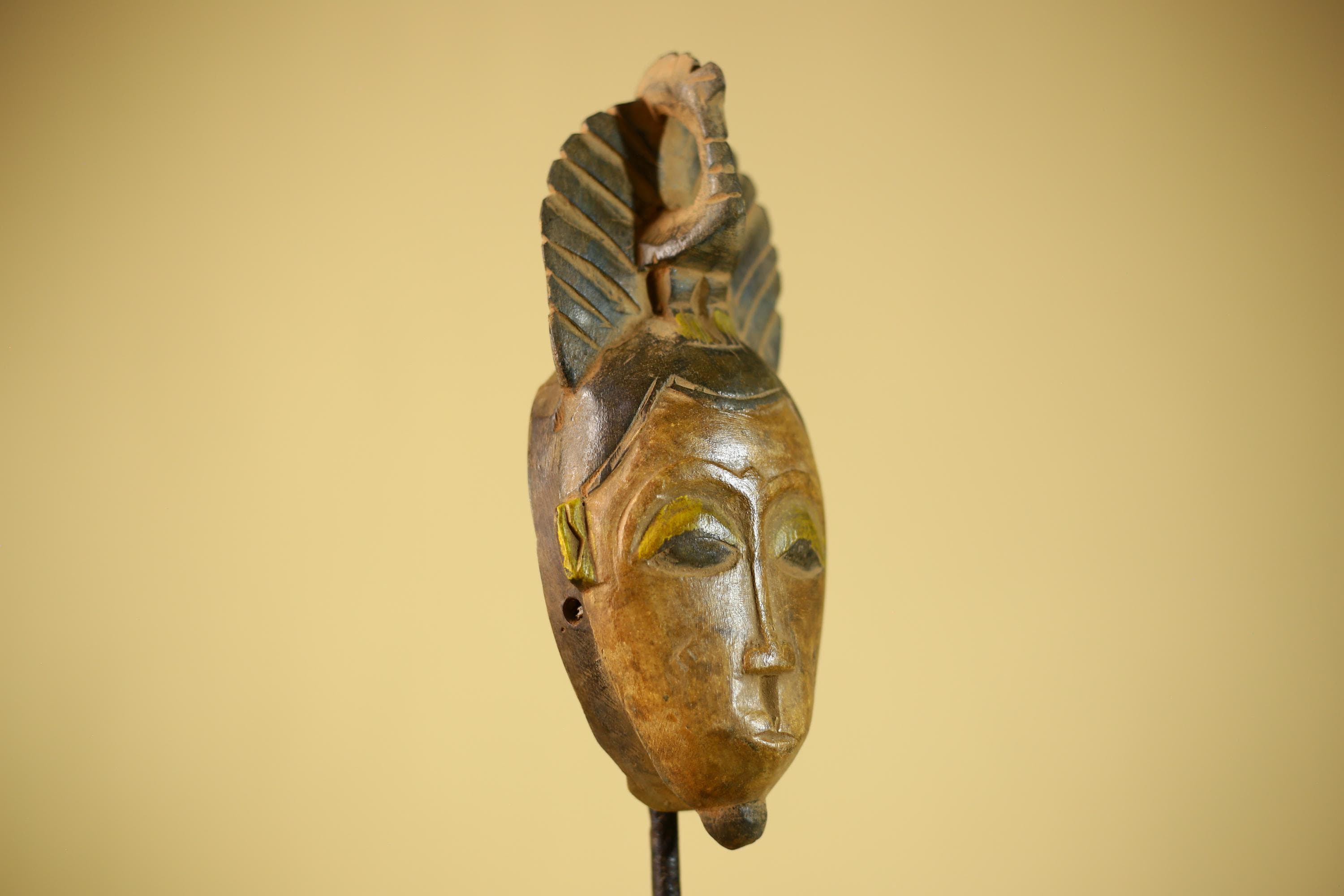 African Hand Carved Wood Mask Tribal Bird Crest Wall Decor Art-G6331
