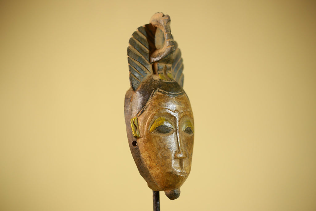African Hand Carved Wood Mask Tribal Bird Crest Wall Decor Art-G6331