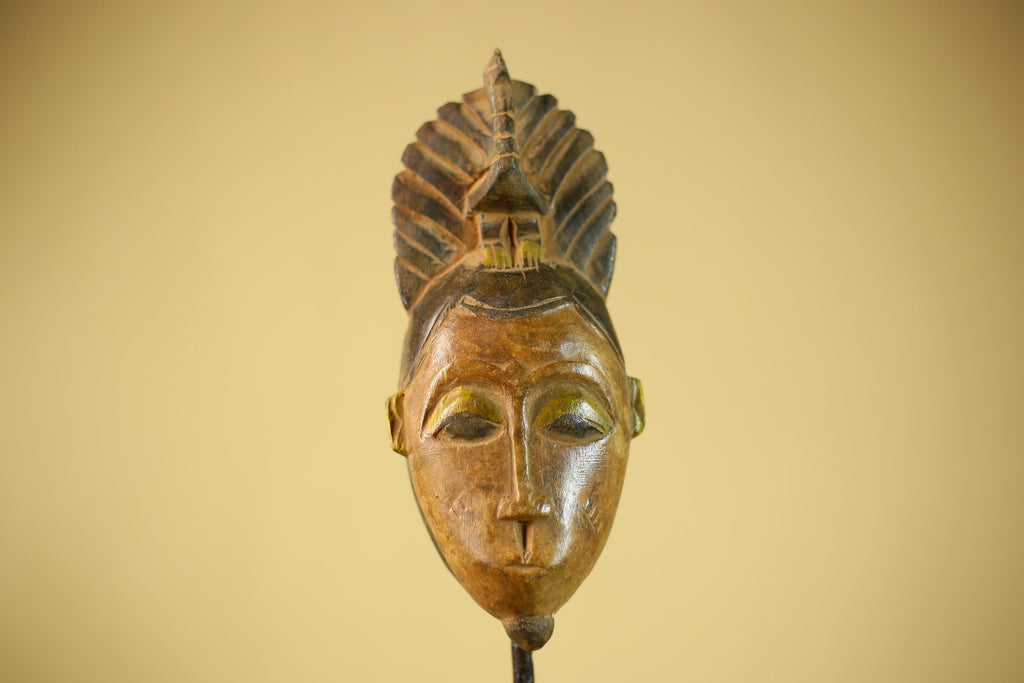 African Hand Carved Wood Mask Tribal Bird Crest Wall Decor Art-G6331