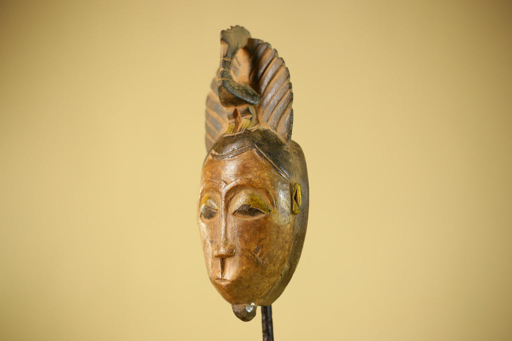 African Hand Carved Wood Mask Tribal Bird Crest Wall Decor Art-G6331