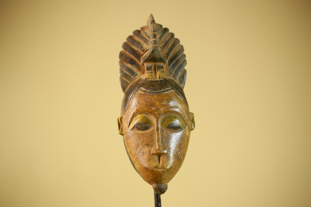 African Hand Carved Wood Mask Tribal Bird Crest Wall Decor Art-G6331