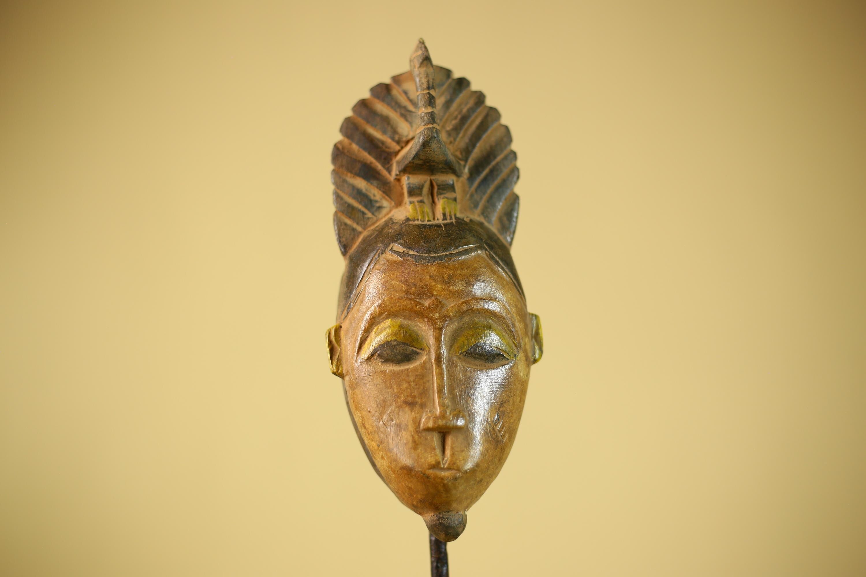 African Hand Carved Wood Mask Tribal Bird Crest Wall Decor Art-G6331