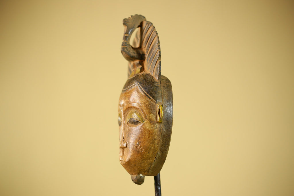 African Hand Carved Wood Mask Tribal Bird Crest Wall Decor Art-G6331