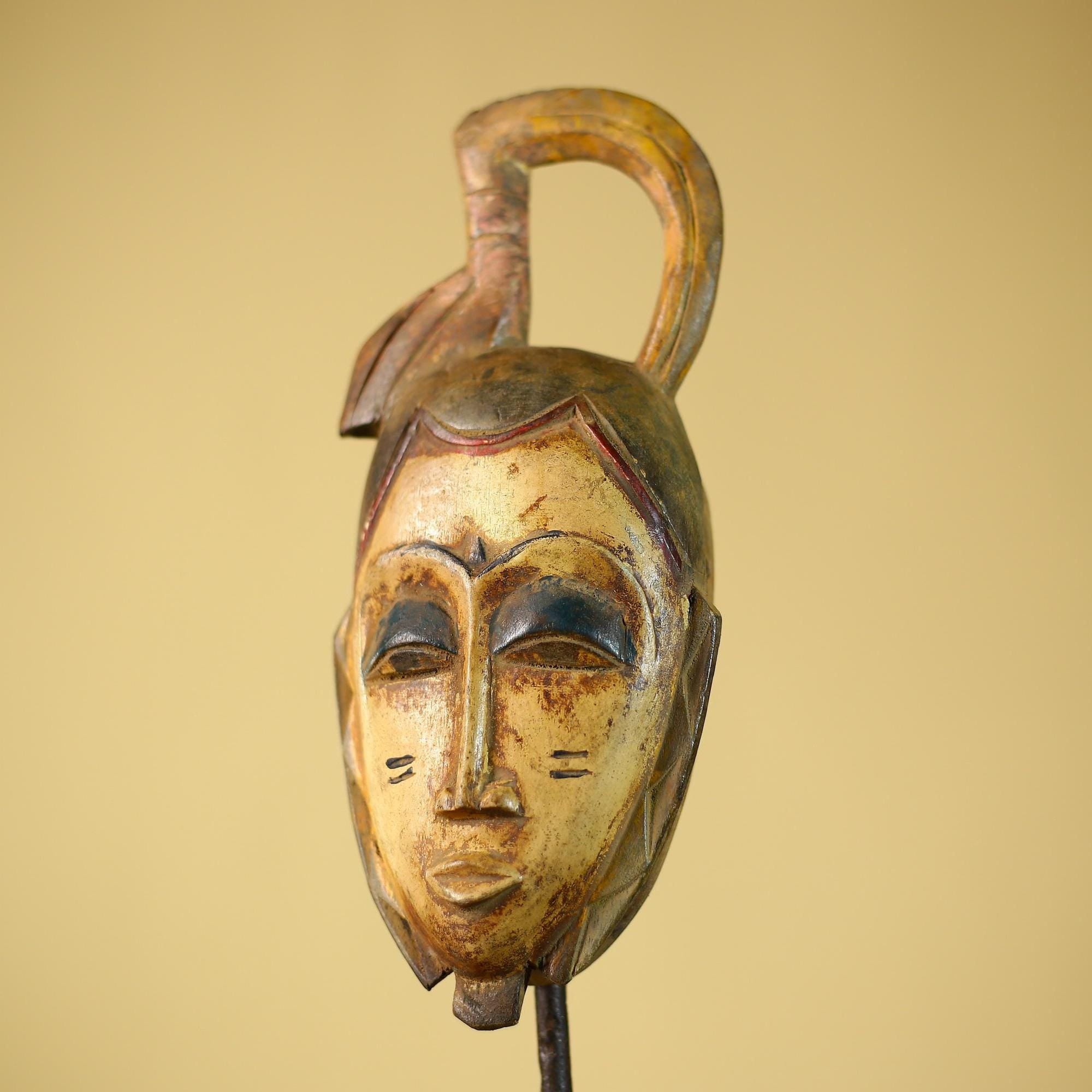 Vintage African Hand Carved Wood Mask Tribal Wall Decor Sculpture-G6329
