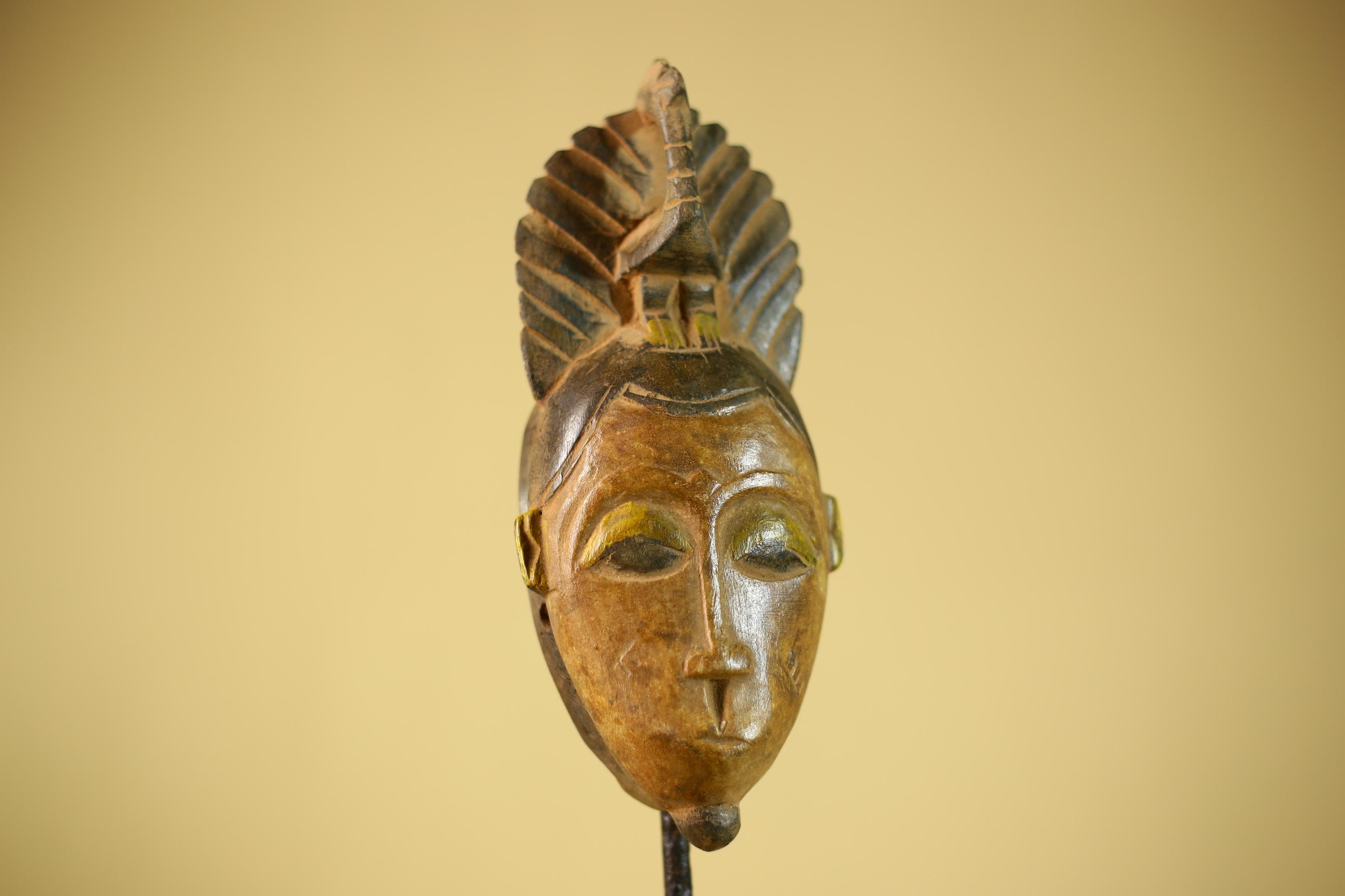 African Hand Carved Wood Mask Tribal Bird Crest Wall Decor Art-G6331