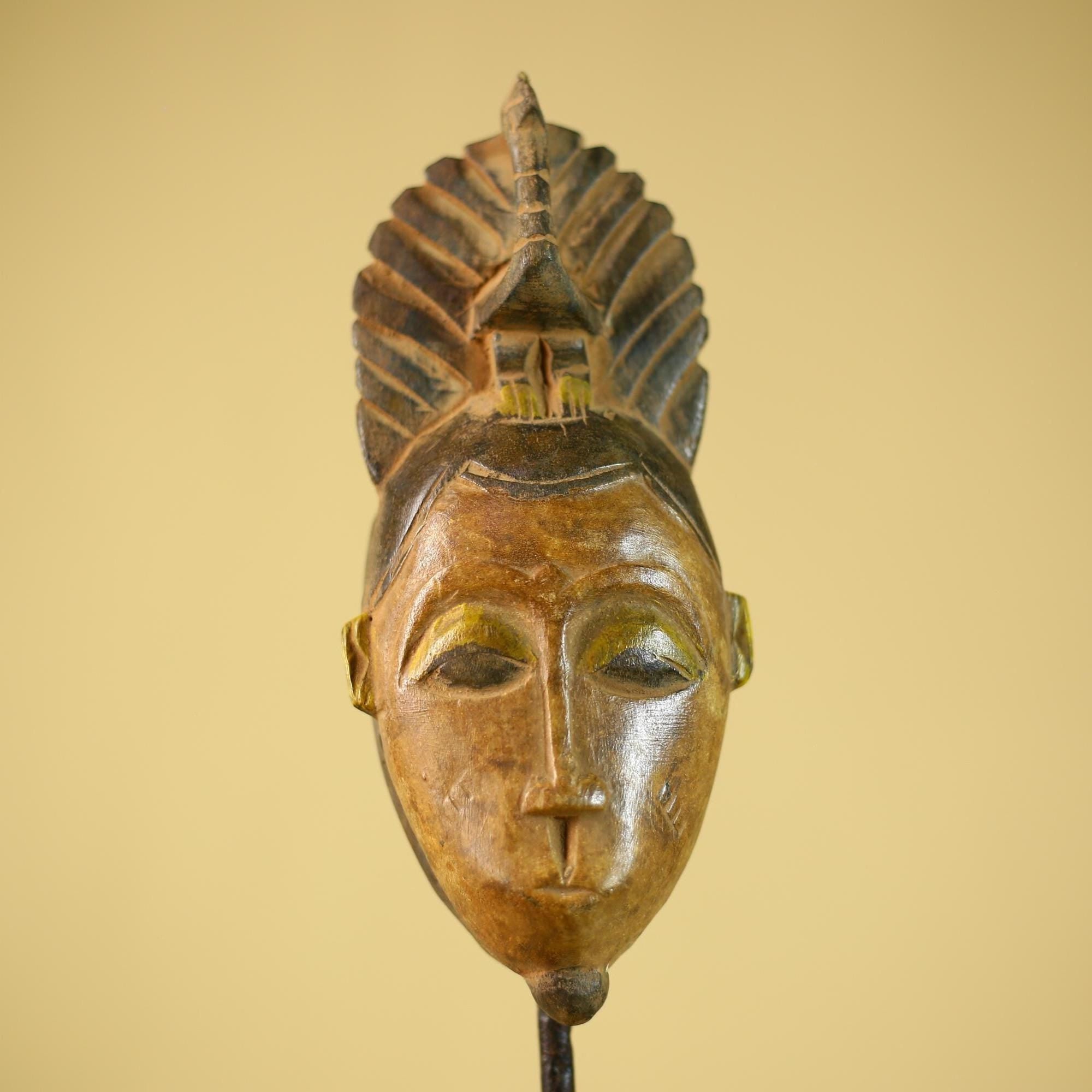 African Hand Carved Wood Mask Tribal Bird Crest Wall Decor Art-G6331