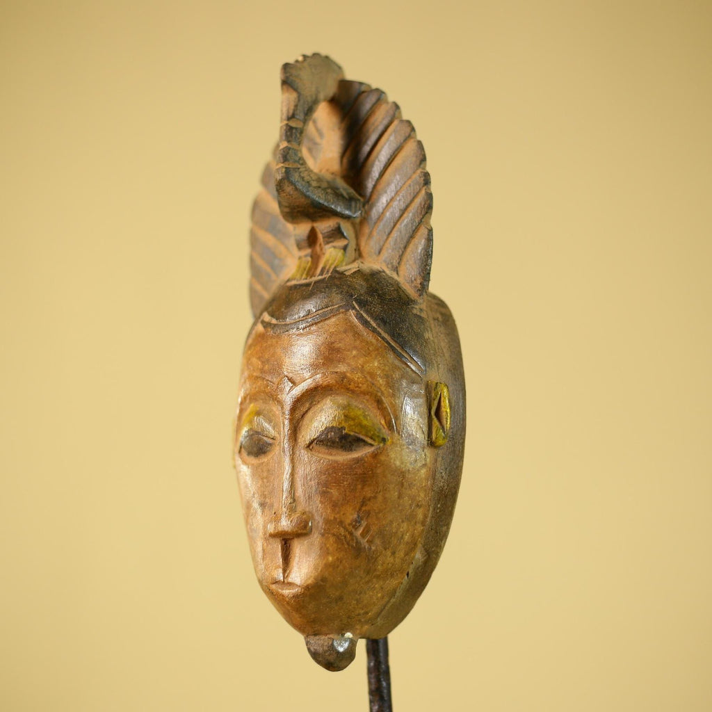 African Hand Carved Wood Mask Tribal Bird Crest Wall Decor Art-G6331