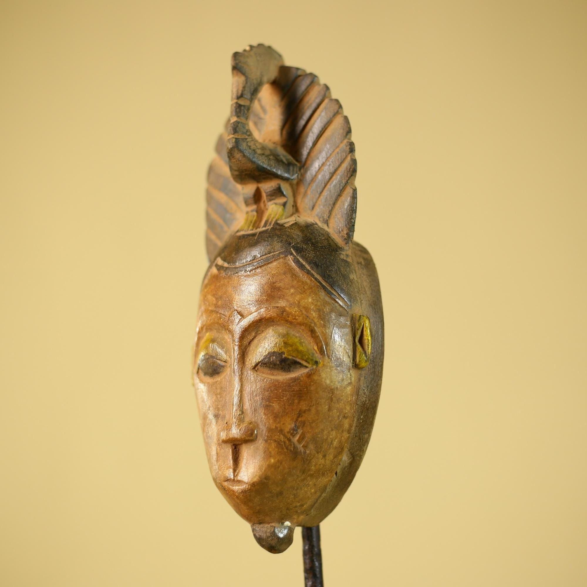 African Hand Carved Wood Mask Tribal Bird Crest Wall Decor Art-G6331