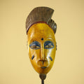 African Baule Style Mask Hand Carved Wood Tribal  Yellow Face Wall Decor -G6333