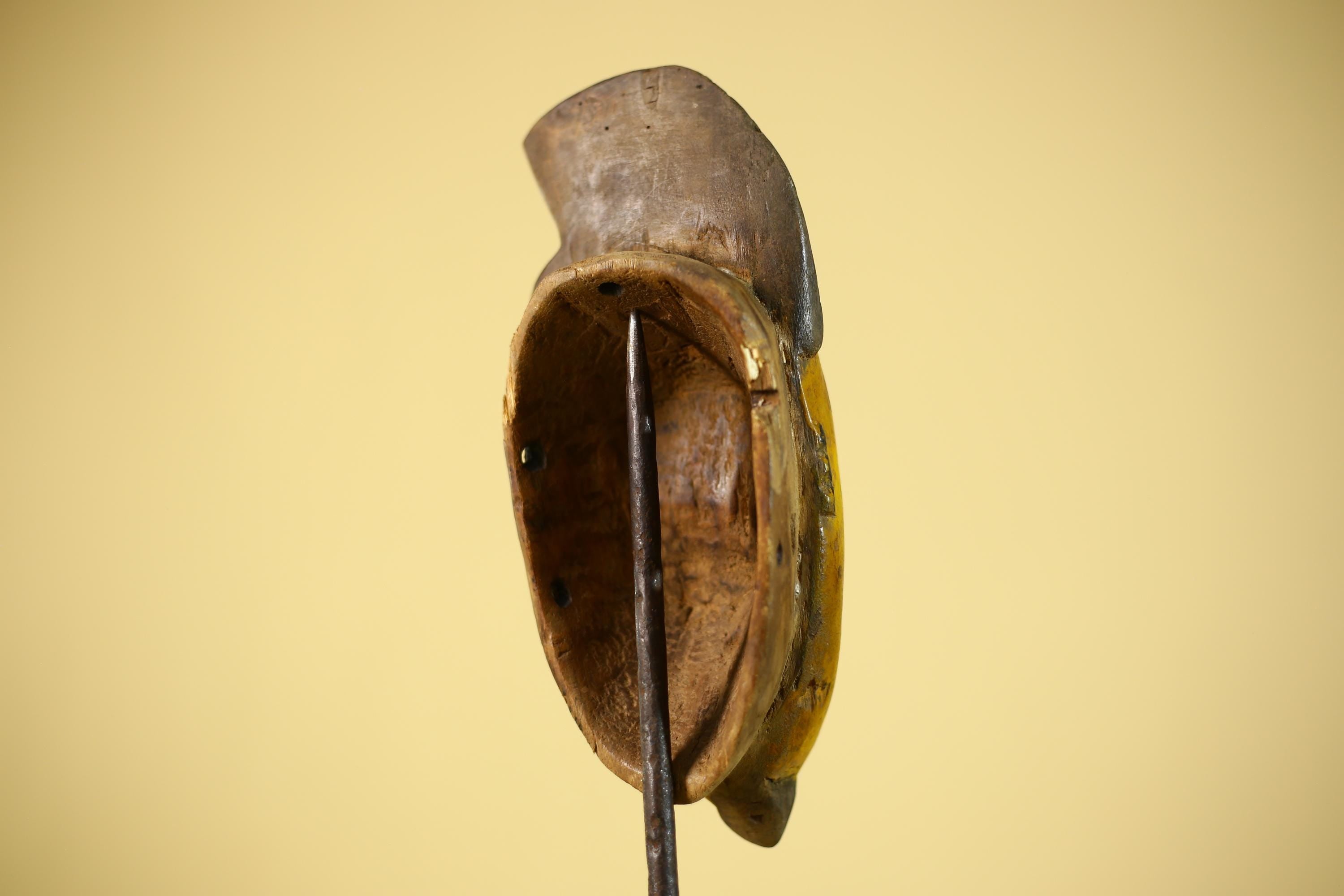 African Baule Style Mask Hand Carved Wood Tribal  Yellow Face Wall Decor -G6333