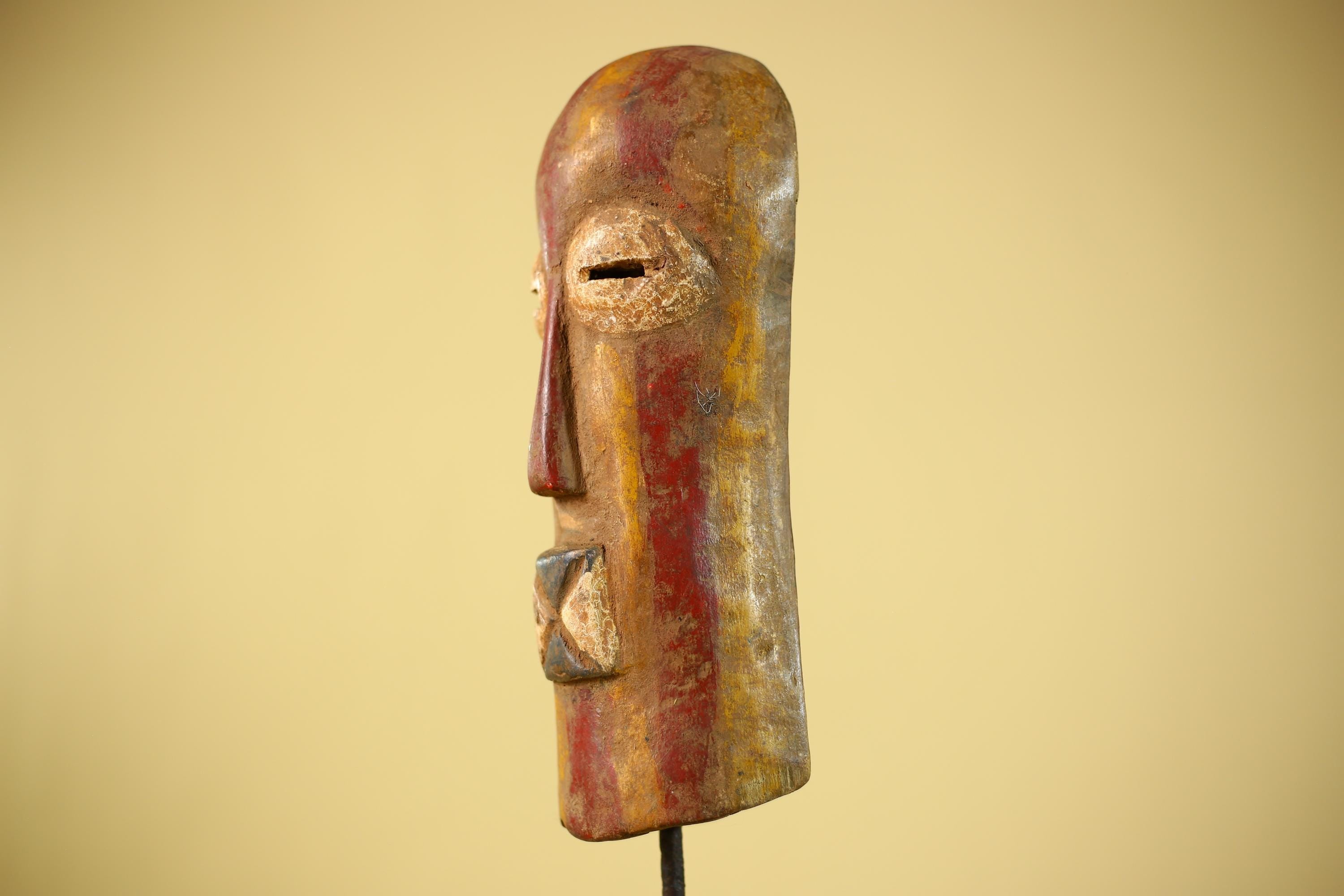 African Mask Hand Carved Wood Face Sculpture Tribal Wall Art Rustic Decor-G6334