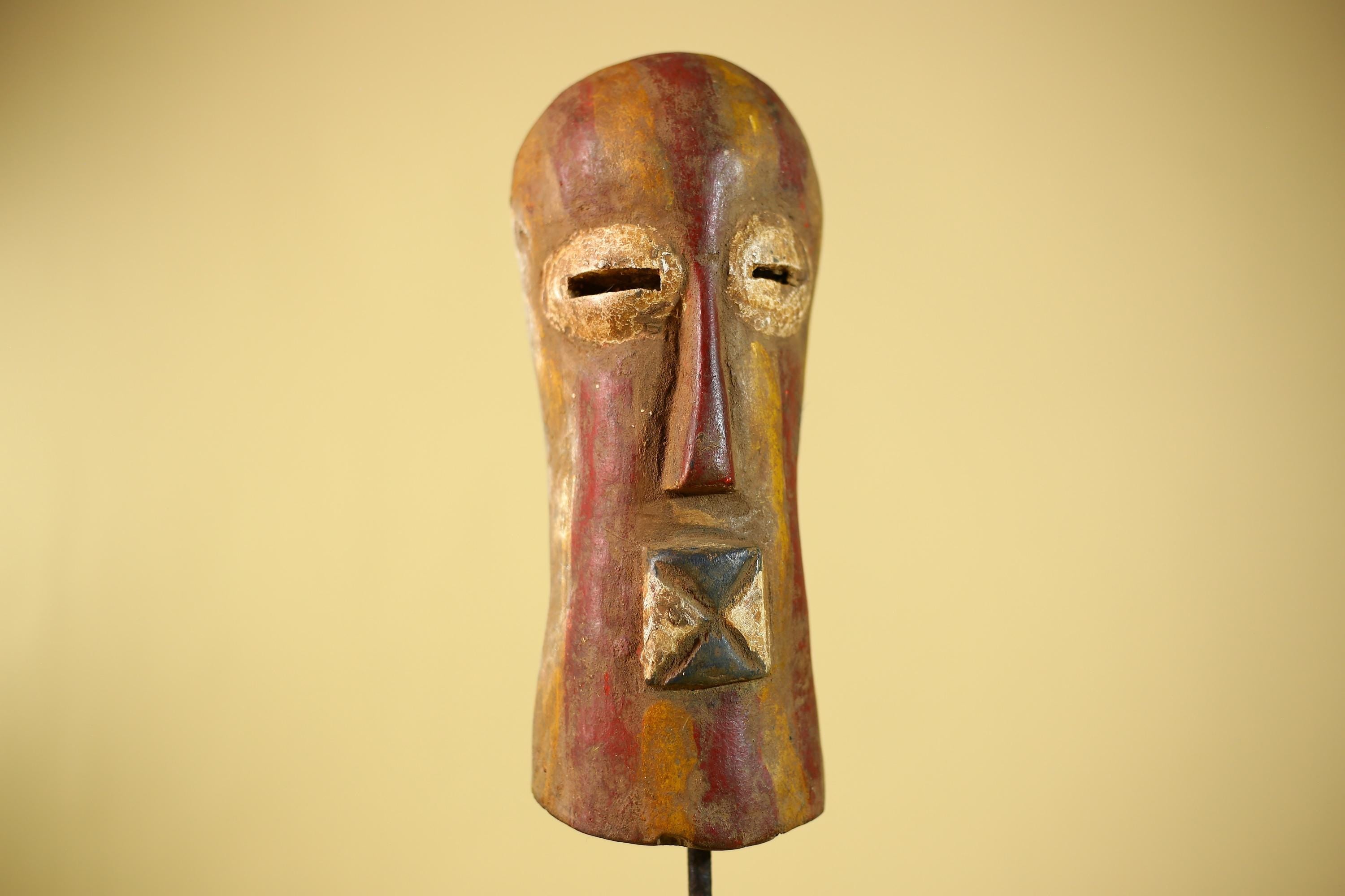 African Mask Hand Carved Wood Face Sculpture Tribal Wall Art Rustic Decor-G6334
