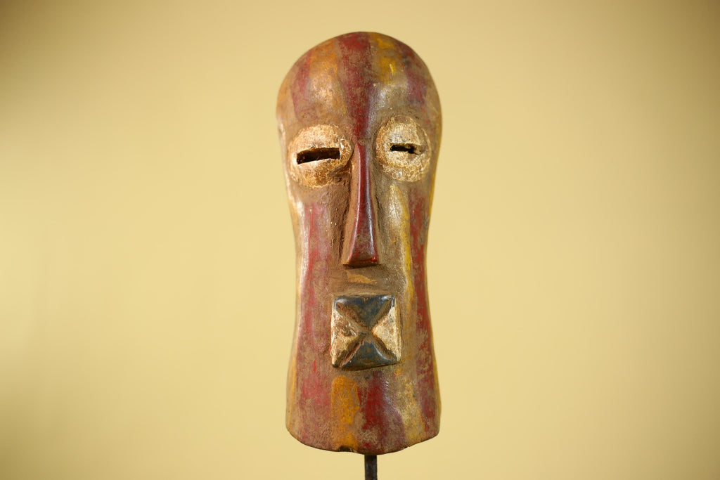 African Mask Hand Carved Wood Face Sculpture Tribal Wall Art Rustic Decor-G6334
