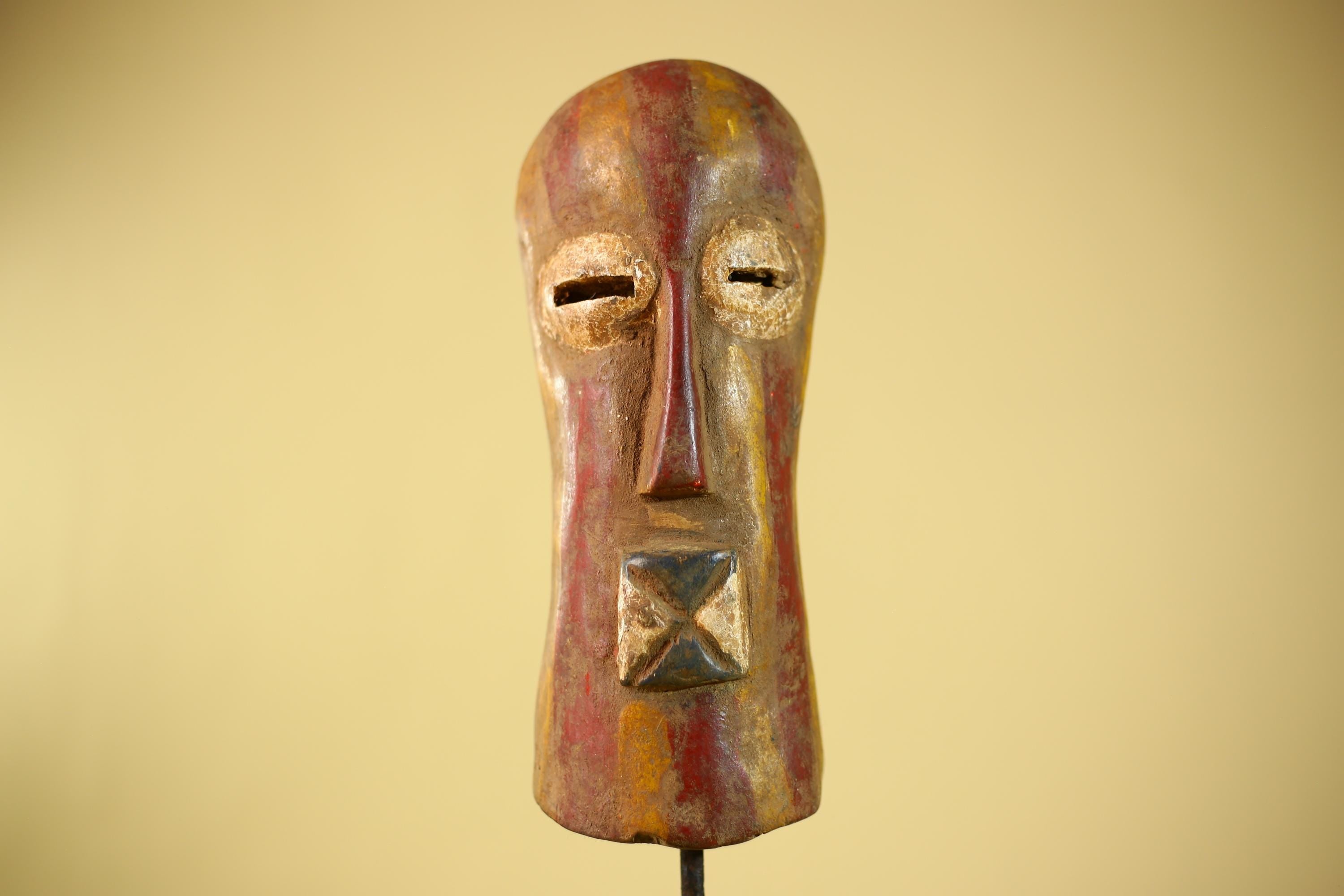 African Mask Hand Carved Wood Face Sculpture Tribal Wall Art Rustic Decor-G6334