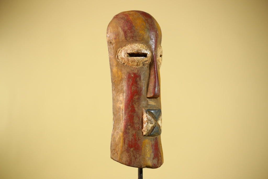 African Mask Hand Carved Wood Face Sculpture Tribal Wall Art Rustic Decor-G6334