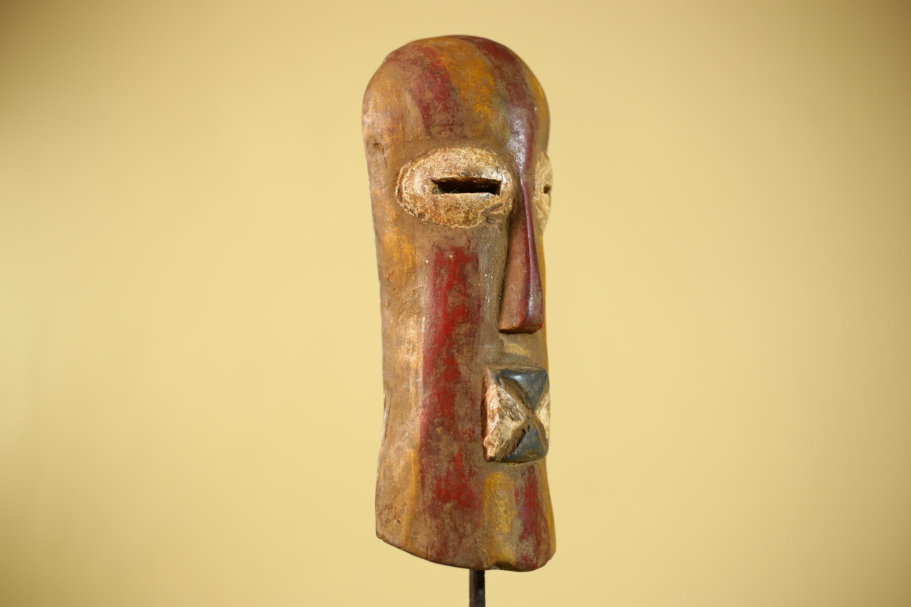 African Mask Hand Carved Wood Face Sculpture Tribal Wall Art Rustic Decor-G6334