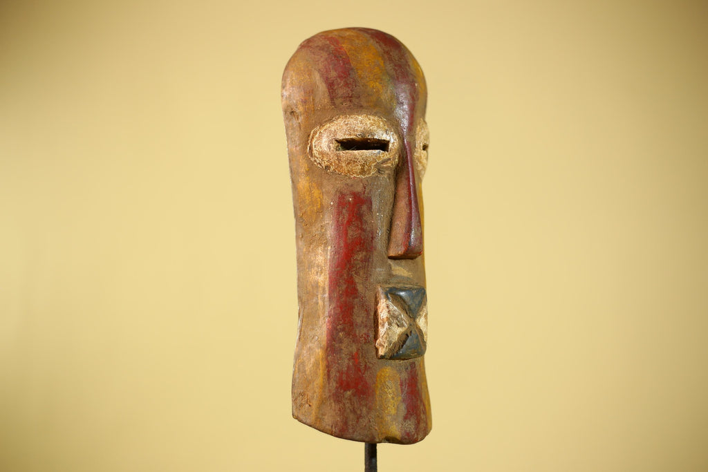 African Mask Hand Carved Wood Face Sculpture Tribal Wall Art Rustic Decor-G6334